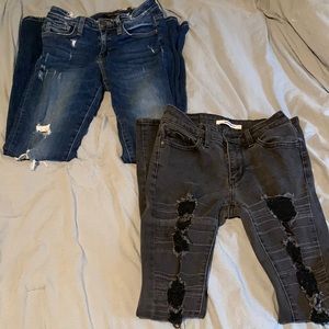 Black and blue mid rise womens ripped jeans